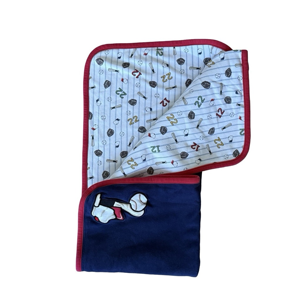 Gymboree Vintage 2001 Baby Boy Baseball Blue Sport Reversible Blanket